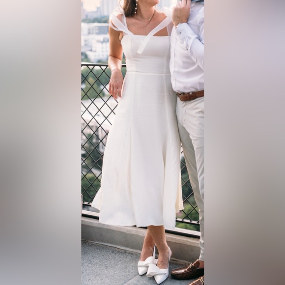 Few Moda White Midi Dress with Bow Straps - Picture 6 of 7